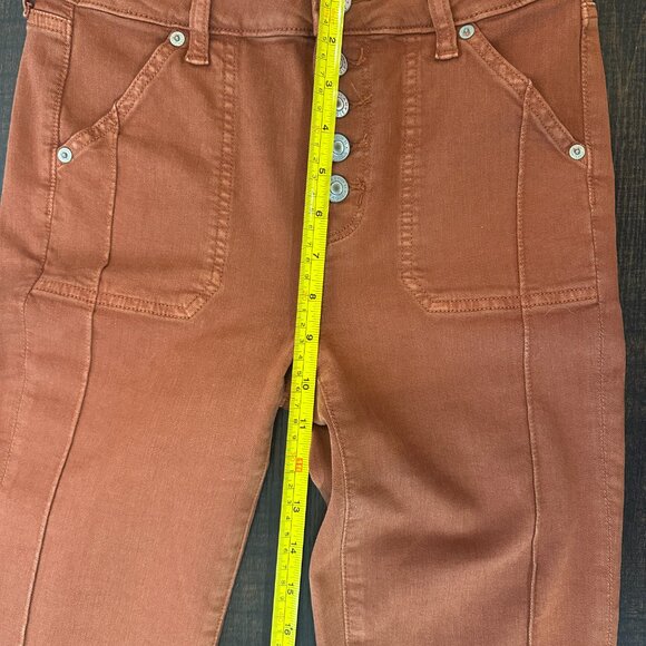 American Eagle Women’s Burnt Orange Button Fly Skinny Pants Size 4 X-Long - Picture 4 of 5